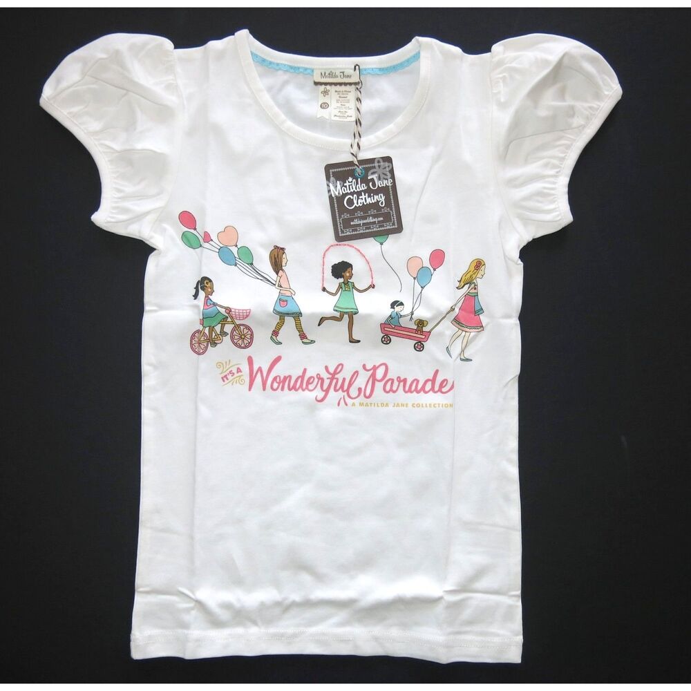 NEW Matilda Jane girls t-shirt 8 10 Hopscotch white top It's A Wonderful Parade